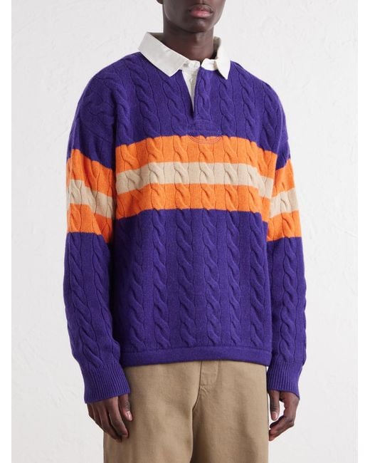 Polo Ralph Lauren Blue Cable-Knit Wool And Alpaca-Blend Polo Sweater for men