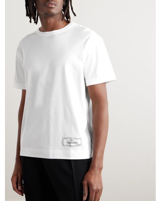 Valentino Garavani White Logo-appliquéd Cotton-jersey T-shirt for men