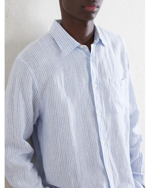 Frescobol Carioca Blue Striped Linen Shirt for men