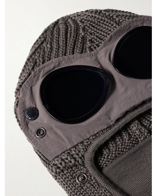C P Company Black Goggle-Embellished Shell-Trimmed Ribbed Wool Balaclava for men