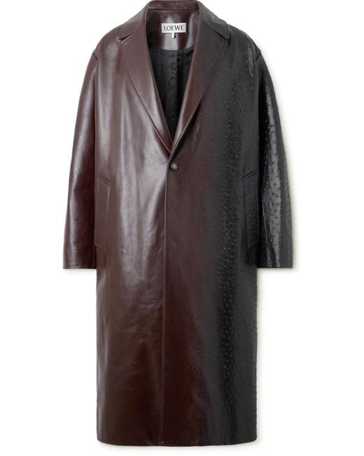 Loewe Black Oversized Dégradé Ostrich-Effect Leather Coat for men