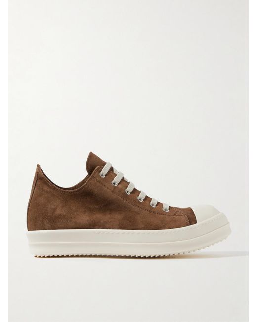 Rick Owens Brown Ramones Rubber-Trimmed Leather Sneakers for men