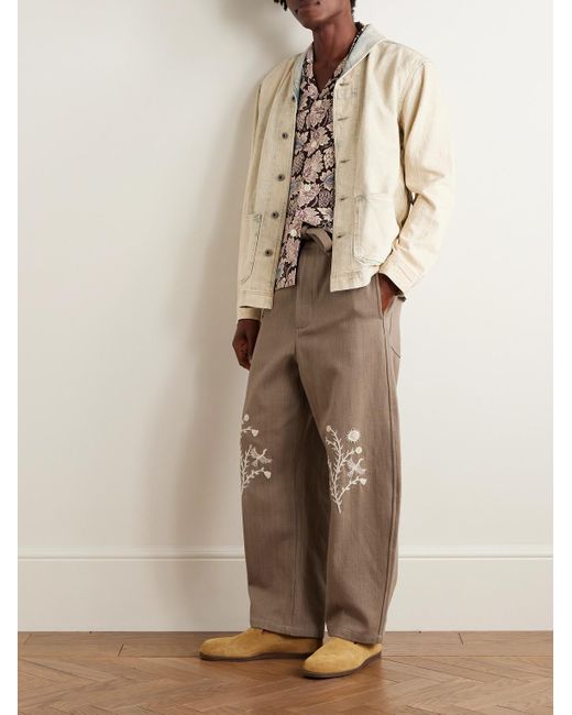 Kartik Research Natural Fauji Belted Embellished Embroidered Cotton-Twill Wide-Leg Trousers for men