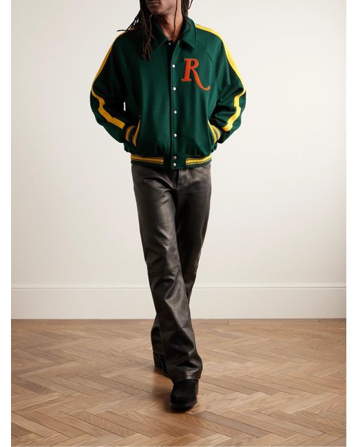 Rhude Green Striped Logo-appliquéd Wool-blend Felt Varsity Jacket for men