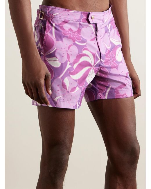 Tom Ford Purple Slim-fit Short-length Floral-print Swim Shorts for men