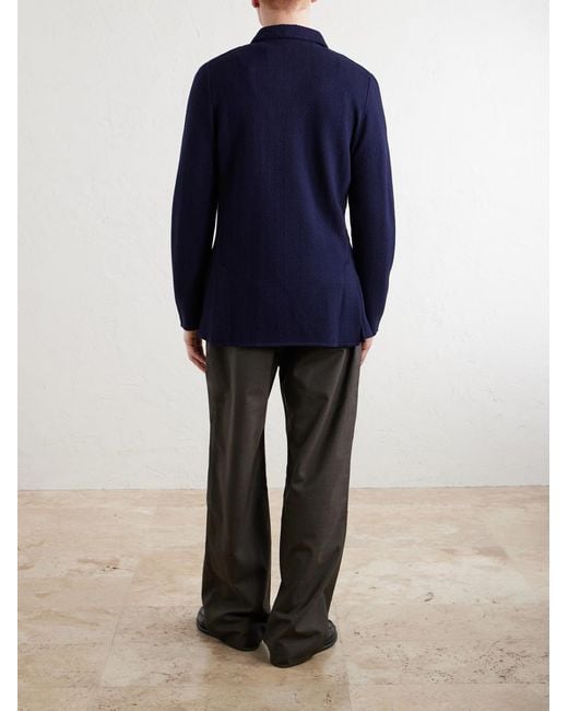 Lardini Blue Double-Breasted Knitted Virgin Wool Blazer for men