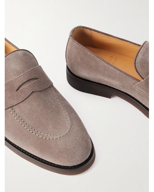 Brunello Cucinelli Brown Suede Penny Loafers for men