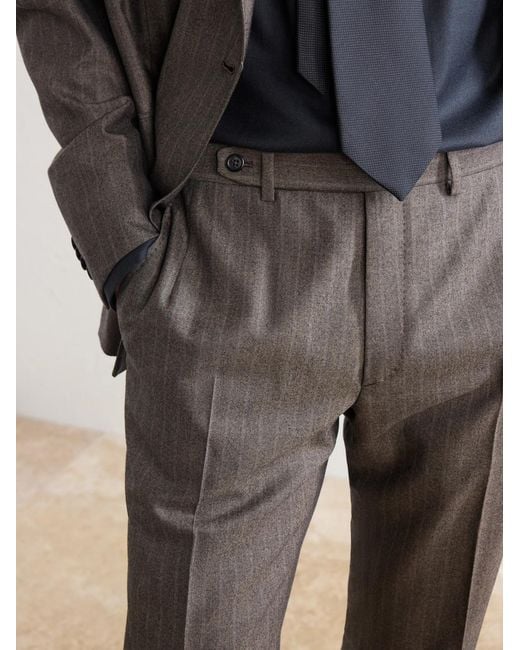Brioni Gray Plume Straight-Leg Herringbone Wool Suit Trousers for men