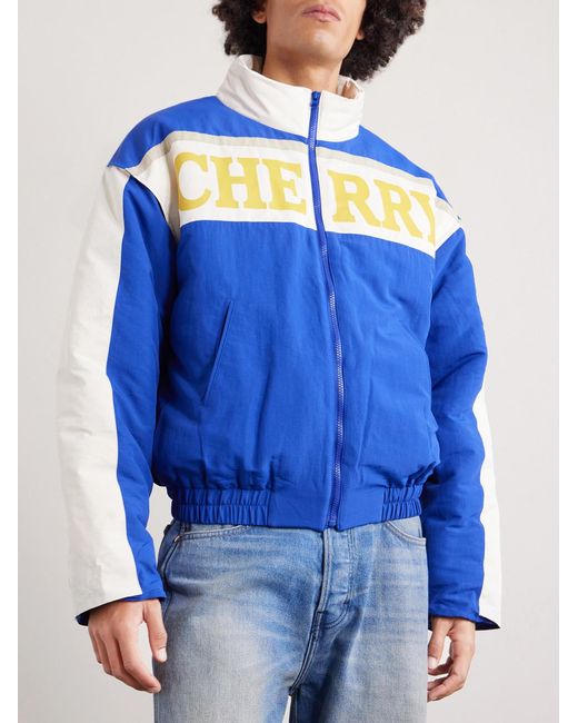 CHERRY LA Blue Wrangler Logo-print Shell Bomber Jacket for men