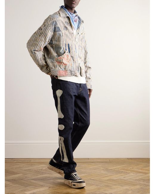 Kapital Blue Slim-Fit Crochet-Trimmed Jeans for men