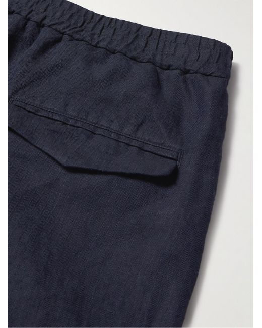 Barena Blue Torsador Straight-leg Herringbone Linen Trousers for men