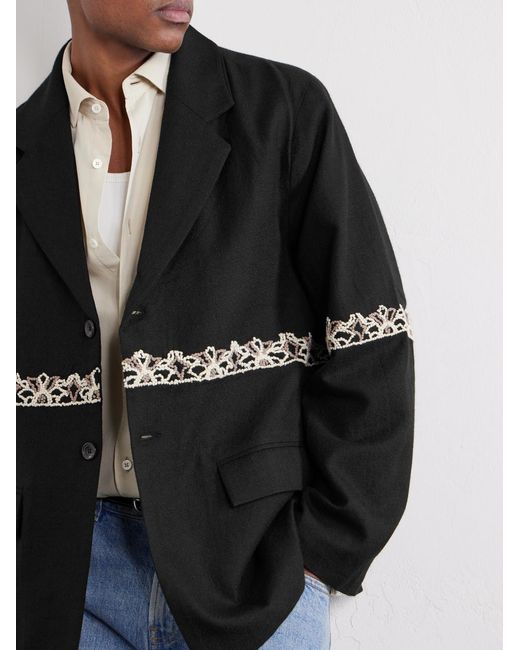 Kartik Research Black Embroidered Wool Blazer for men