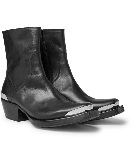 Vetements Black Texan Toe-cap Leather Boots for men