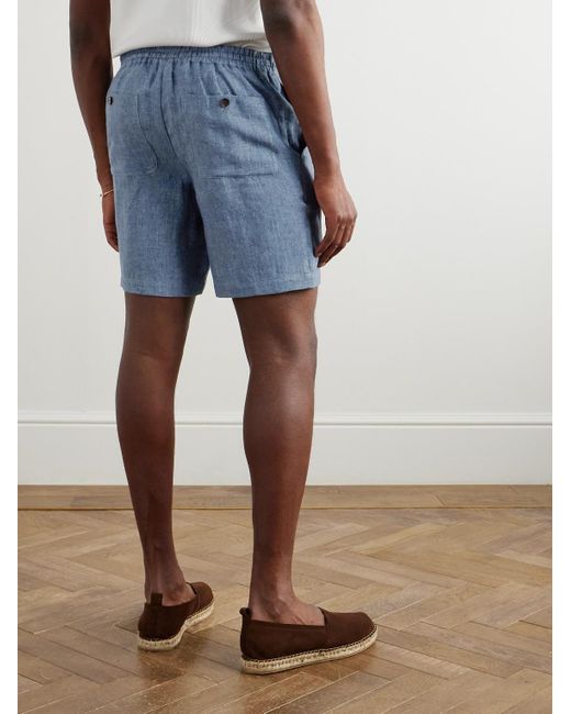 Mr P. Blue Straight-leg Linen-chambray Drawstring Shorts for men