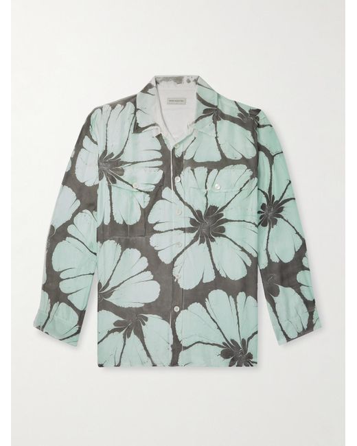 Dries Van Noten Green Floral-Print Silk-Twill Shirt for men