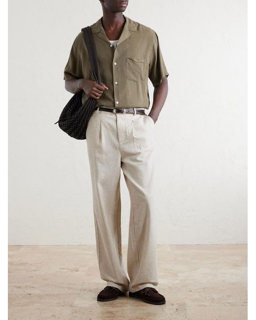 Oliver Spencer White Cotton And Linen-Blend Drawstring Trousers for men