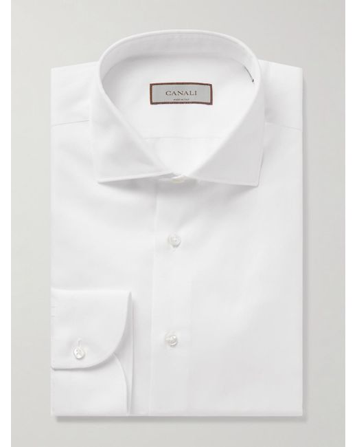 Canali White Slim-fit Cutaway-collar Cotton-twill Shirt for men