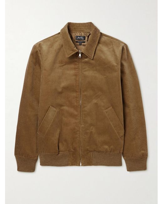 A.P.C. Brown Gilles Logo-embroidered Cotton-corduroy Jacket for men