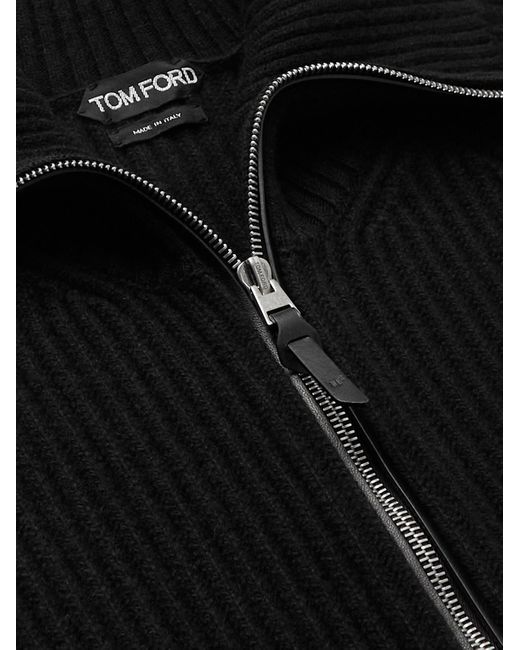 Tom Ford Black Ribbed Cashmere Rollneck Sweater for men