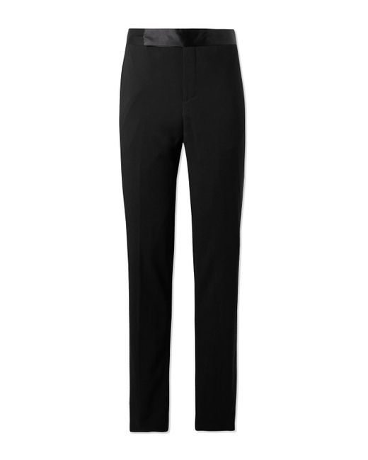 Giorgio Armani Black Straight-leg Pleated Grosgrain Satin-trimmed Tuxedo Trousers for men
