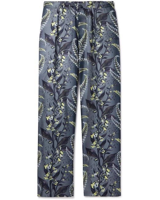Etro Blue Straight-leg Printed Silk-twill Trousers for men