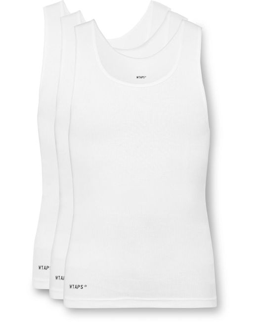 (w)taps White Three-pack Ribbed Cotton-jersey Tank Tops for men