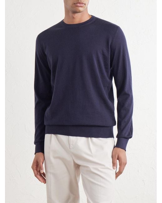 Zegna Blue Cashmere And Silk-blend Sweater for men