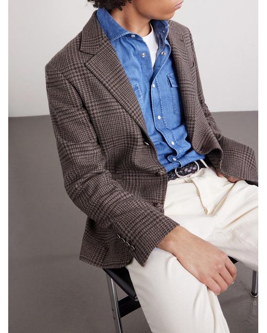 Brunello Cucinelli Brown Houndstooth Cashmere Blazer for men
