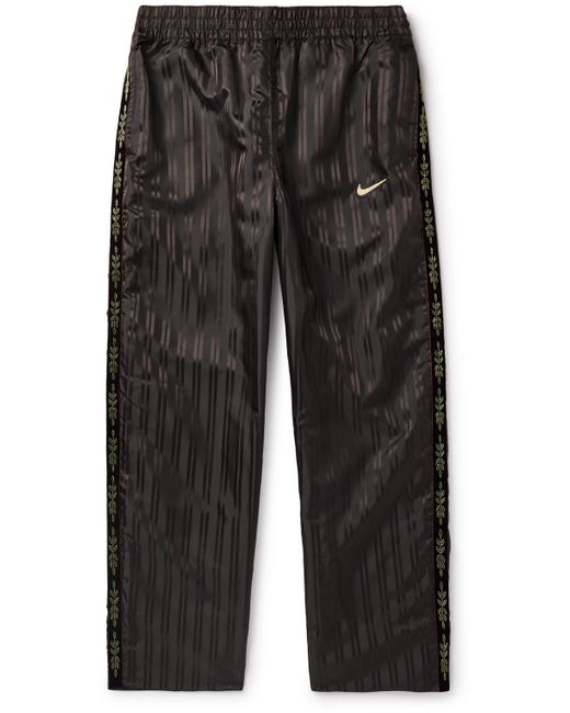 Nike Black Bode Scrimmage Straight-leg Velvet-trimmed Striped Satin Trousers for men