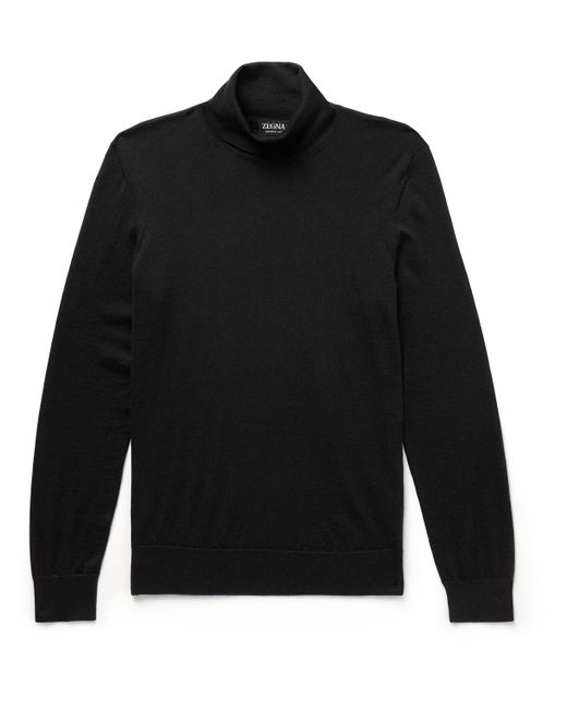 Zegna Black Cashmere And Silk-Blend Rollneck Sweater for men