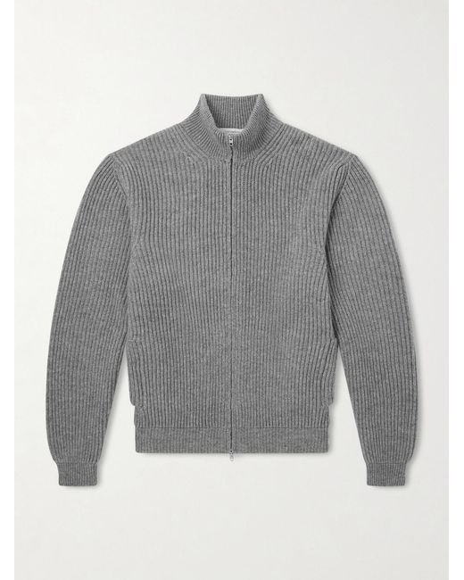 Umit Benan Gray Matt Ribbed Cashmere Zip-up Cardigan for men