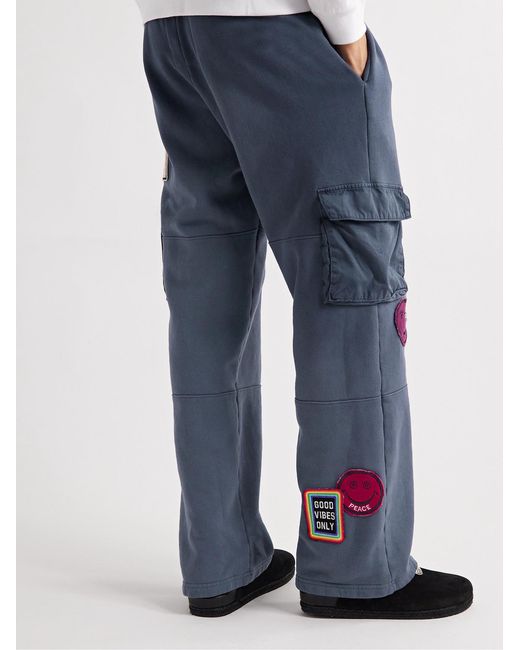 Les Tien Blue Yacht Straight-leg Appliquéd Cotton-jersey Sweatpants for men