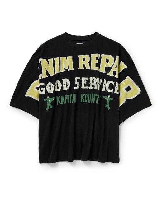 Kapital Black Denim Repair Oversized Printed Cotton-jersey T-shirt for men