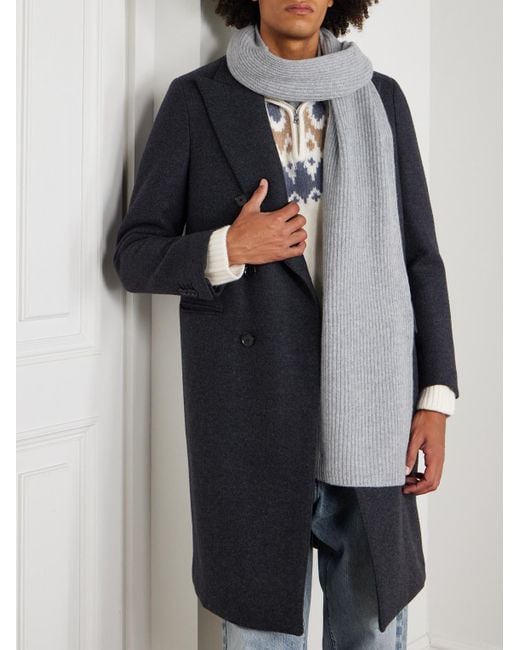 Mr P. White Ribbed Cashmere Scarf for men