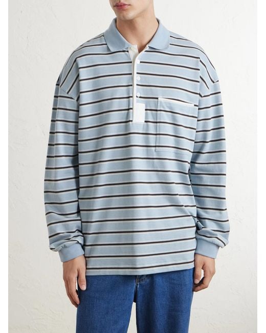 Bottega Veneta Blue Striped Cotton-piqué Polo Shirt for men