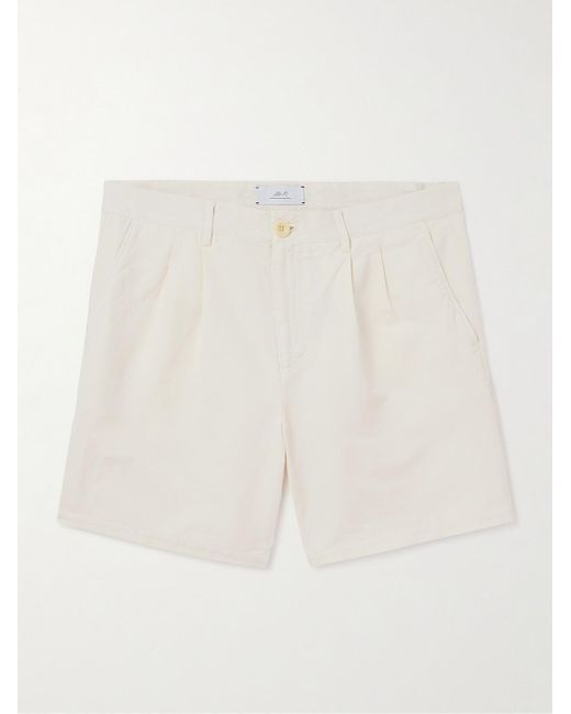 Mr P. Natural Straight-Leg Pleated Cotton And Linen-Blend Twill Shorts for men