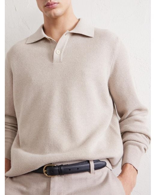 Lardini White Knitted Wool And Cashmere-Blend Polo Shirt for men