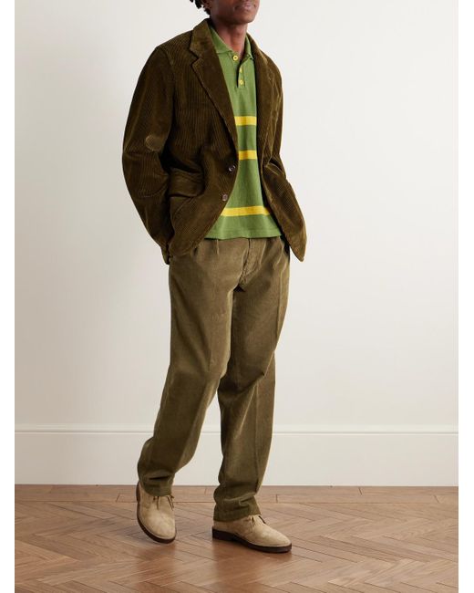 Drake's Green Games Tapered Pleated Cotton-Corduroy Trousers for men