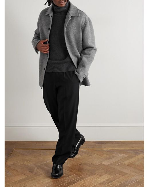 AMI Gray Logo-Embroidered Cashmere And Wool-Blend Rollneck Sweater for men
