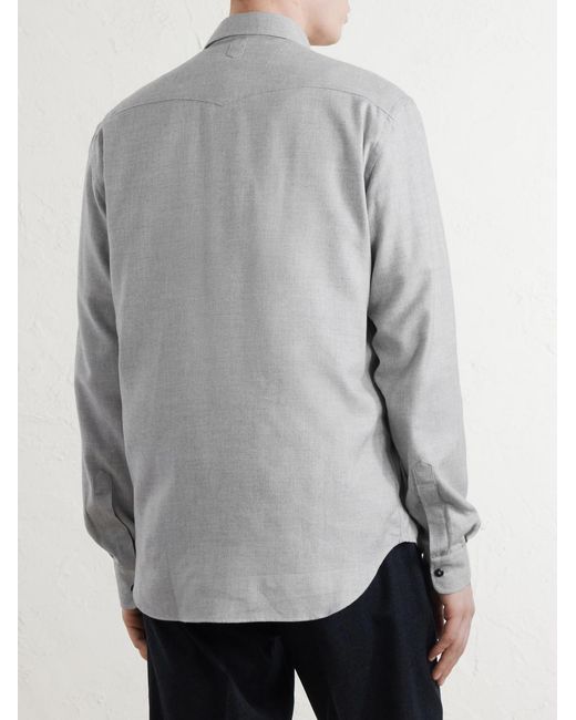 Canali White Lyocell And Cotton-Blend Herringbone Shirt for men
