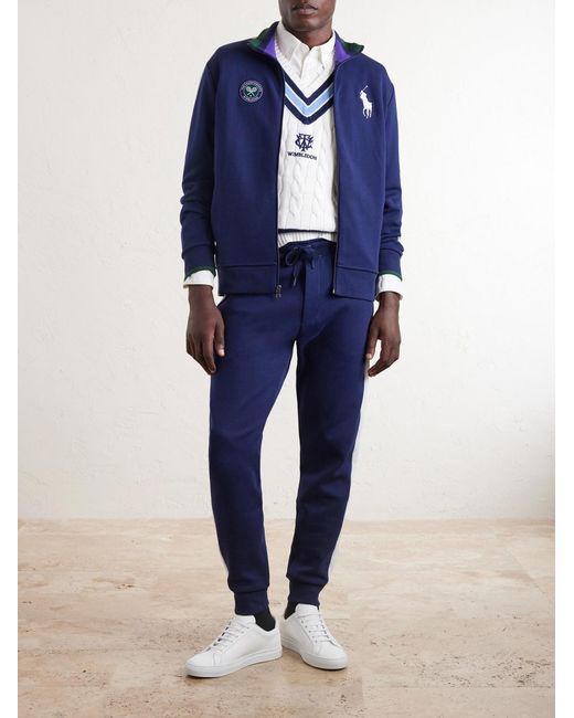 Polo Ralph Lauren Blue Wimbledon Tapered Mesh-Trimmed Cotton-Blend Track Pants for men