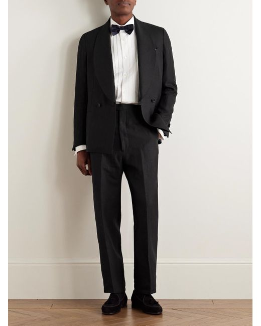 De Petrillo Black Slim-fit Linen Tuxedo Trousers for men