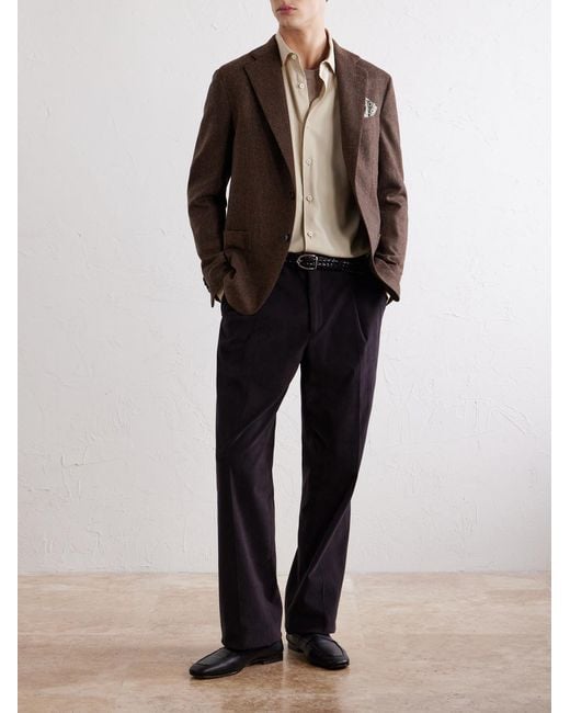 De Petrillo Brown Posillipo Wool And Cashmere-Blend Herringbone Blazer for men