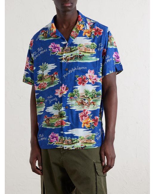 Polo Ralph Lauren Blue Camp-Collar Printed Voile Shirt for men