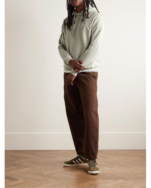 Adidas Originals Gray Essential Logo-embroidered Cotton-blend Jersey Hoodie for men