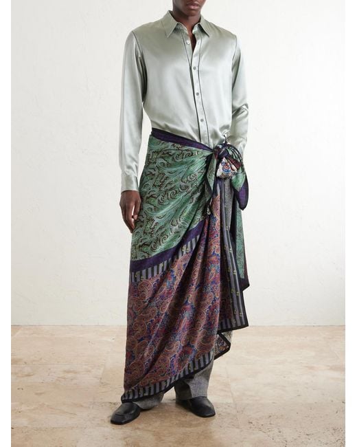 Dries Van Noten Red Flora Printed Satin Scarf for men