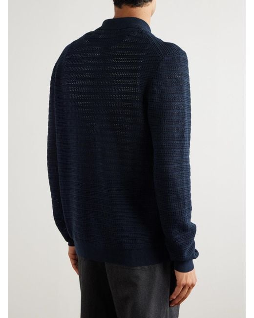 NN07 Blue Gustav Open-Knit Organic Cotton Zip-Up Cardigan for men