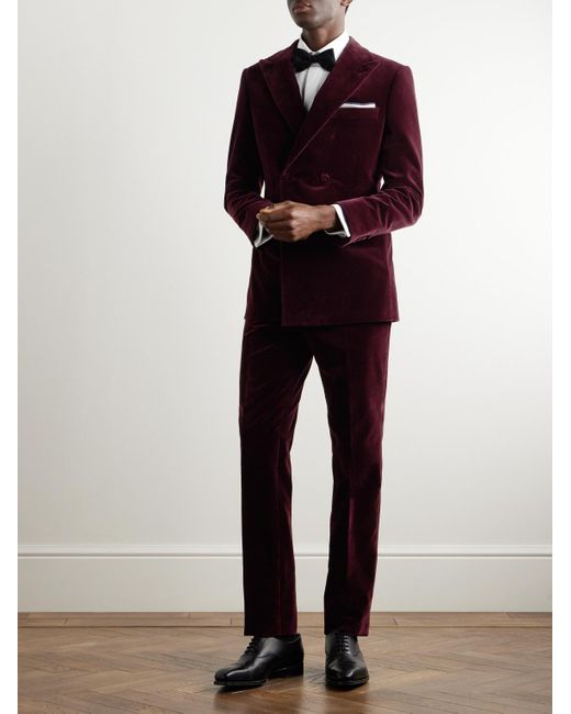 Kingsman Red Straight-leg Cotton-velvet Tuxedo Trousers for men