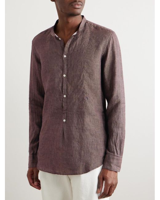 Massimo Alba Brown Kos Grandad-collar Linen Half-placket Shirt for men