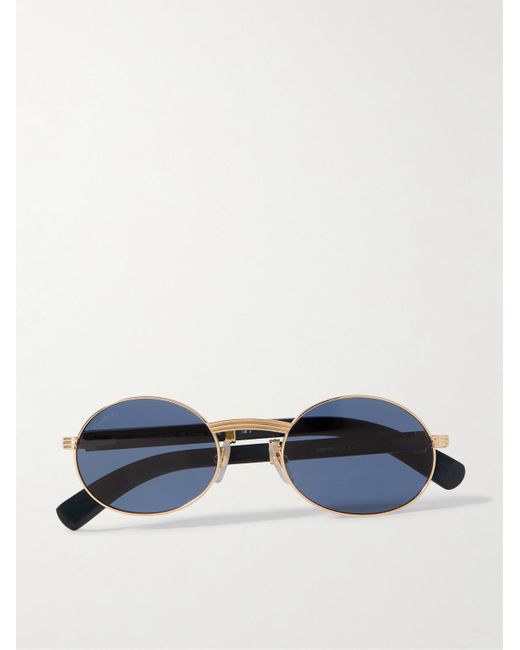 Cartier Première goldfarbene Sonnenbrille mit rundem Rahmen und Holzbügeln in Blue für Herren